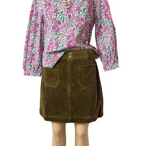 MADEWELL Skirt High Rise Dark Green Corduroy‎ Knee Mini Waist 28 NWT